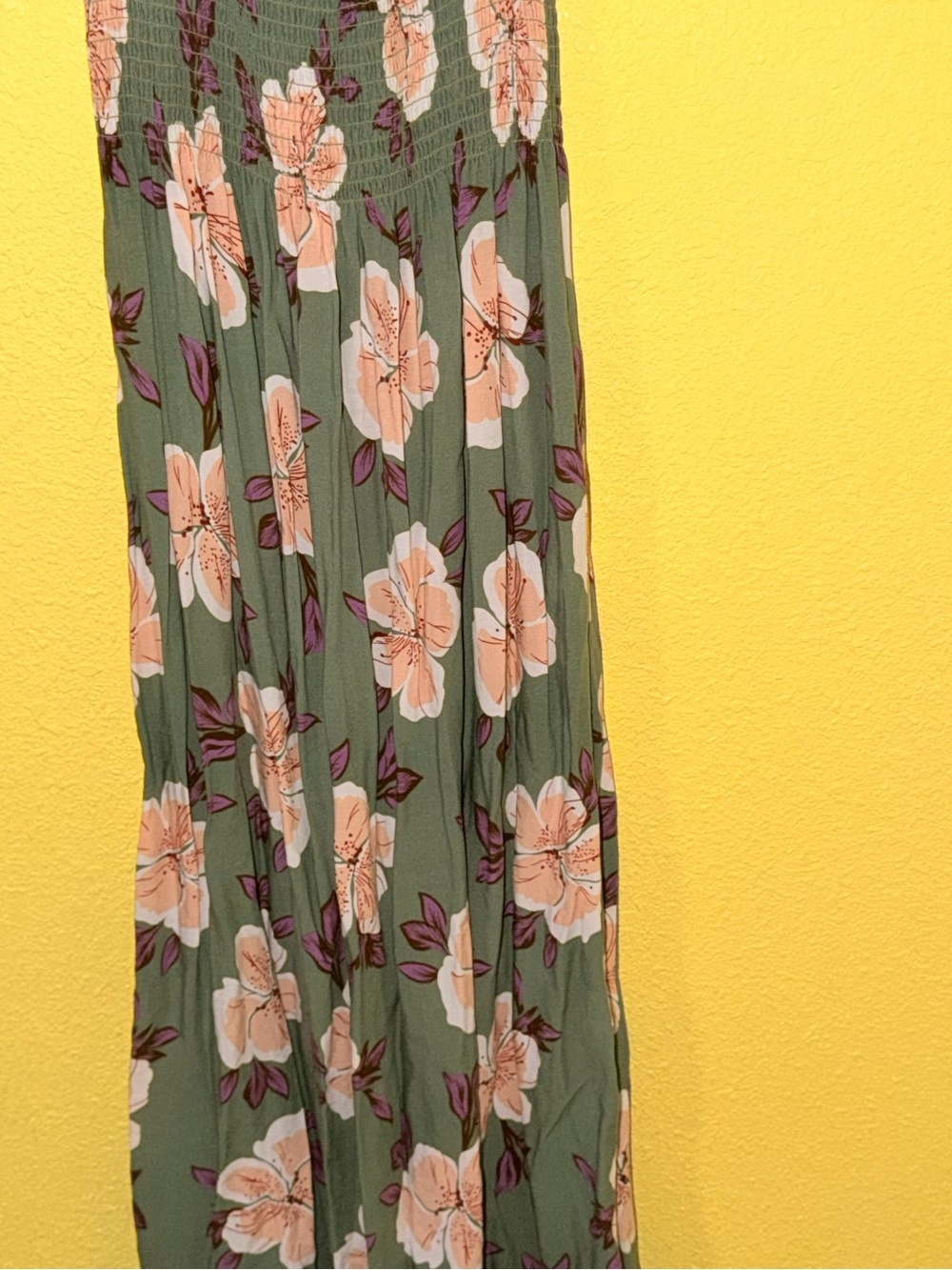 Olive Green Floral Maxi Dress with Puff Sleeves - Picture 11 of 11